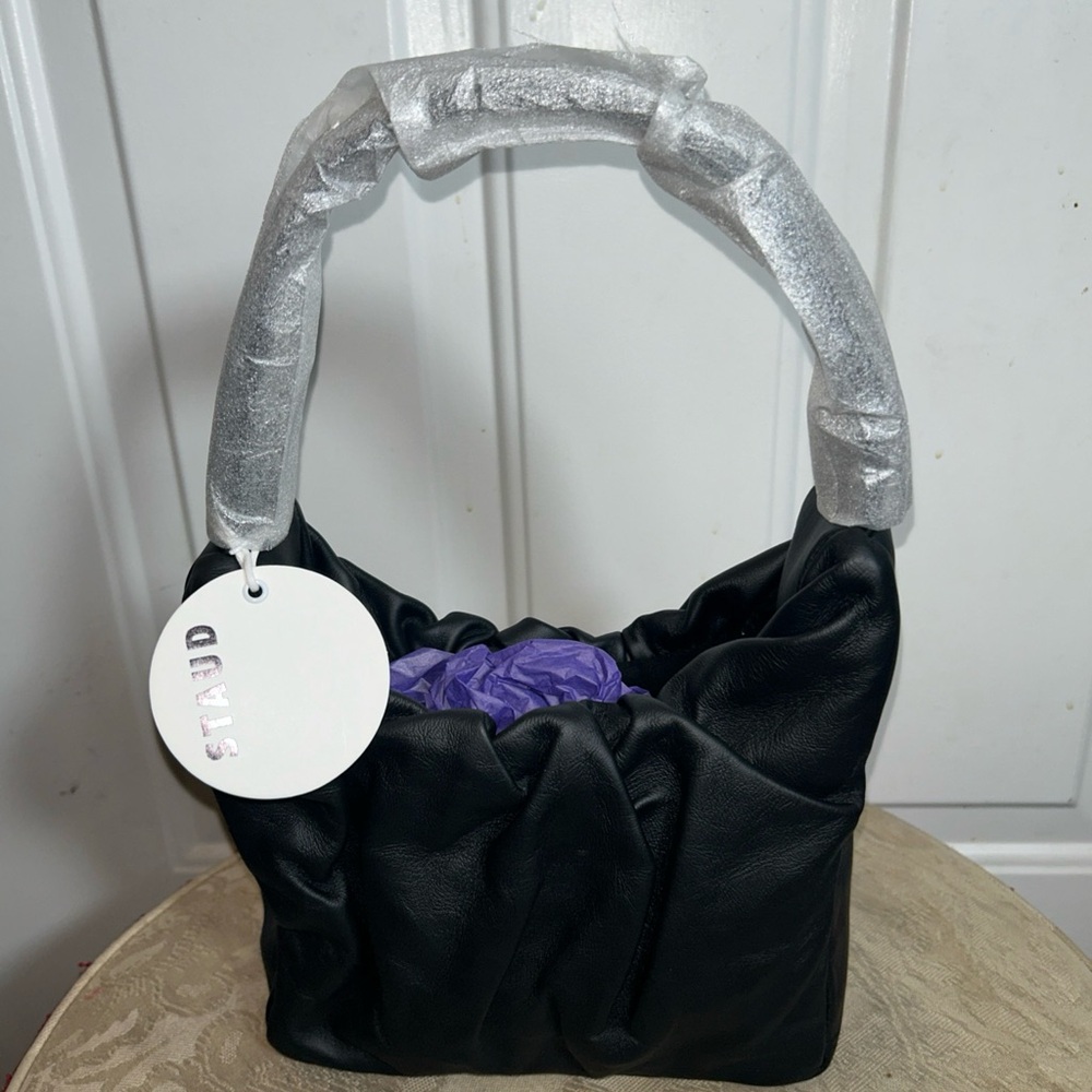 new STAUD FELIX black leather top handle bag
